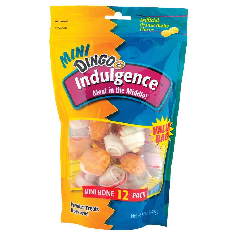 "Dingo Indulgence Mini Peanut Butter Rawhide Chews, 12-count"