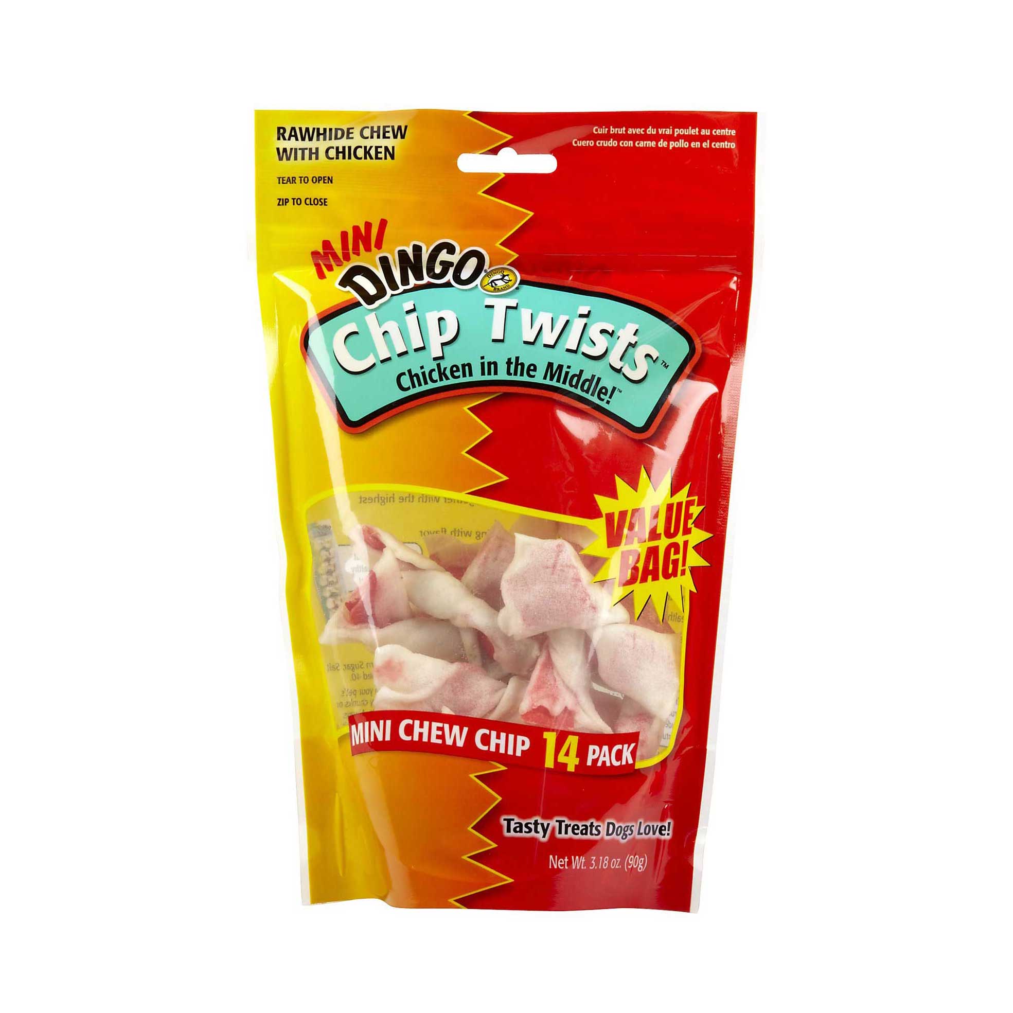 "Dingo Mini Chip Twists Chicken & Rawhide Chews, 14-count"